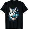 Blue Watercolor Wolf Portrait Graphic T-Shirt Men Artistic Short Sleeve Crewneck Tee