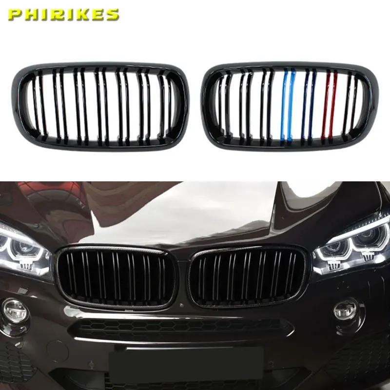 Glänzendes Schwarz Carbon-Stil Frontniere Doppelsteg-Grill für BMW X5 F15 X6 F16 X5M F85 X6M F86 Autozubehör
