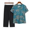 Summer Print Two-Piece Set for Middle-Aged and Elderly Women: Short-Sleeved Top and Grandma Style Outfit