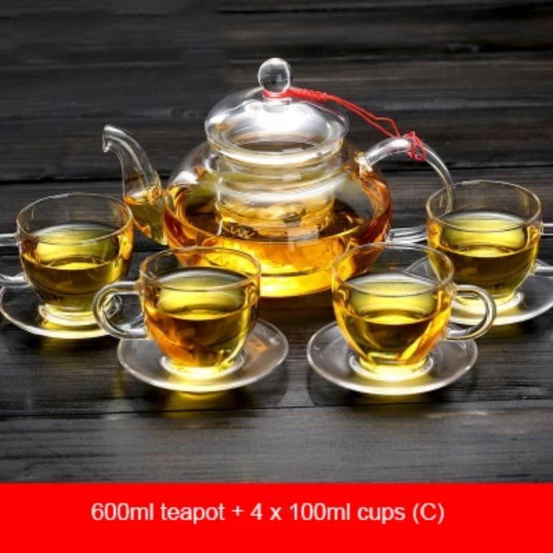 All Ready Elegant Glass Tea Set Borosilicate Glass Teapot With Cups Bamboo Tea Tray Tea SetKettle Warmer Glass Teapot Giftset