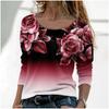 Fashionable Women's T-Shirt Gradient Flower Print Top Oversized Harajuku Long Sleeve Tees Street Gorgeou Women's V-Neck Pullover