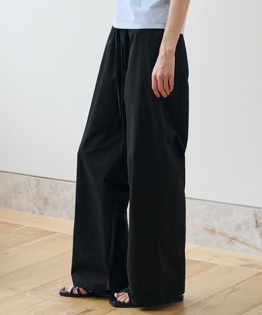 Deuloupisumeon Slit Cotton Elastic Waist Pants [Black]