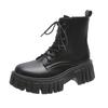 2022 Damen Weiße Stiefeletten PU-Leder Dicke Sohle Schnürstiefeletten Damen Herbst und Winter Schuhe mit dicker Sohle Damen