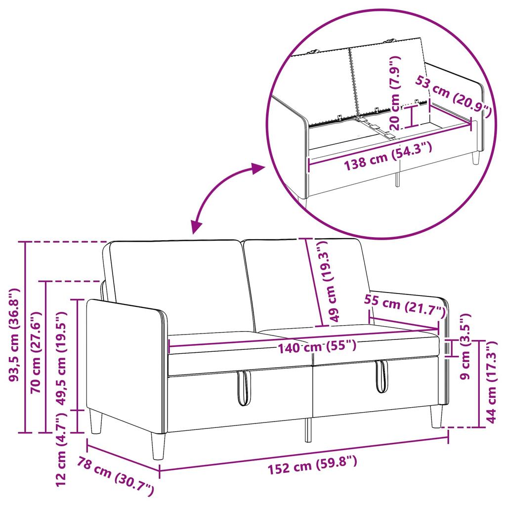 Turquoise Storage Sofa 152 x 78 x 87 cm Polyester