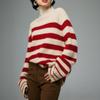 Pull ample à col mi-haut et rayures tricotées pour femme, automne et hiver