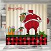 Gerahmter Weihnachts-Duschvorhang, Winter-Schneemann Weihnachtsmann Bauernhaus-LKW Schneeflocke Weihnachtsbaum Roter Vogel Badezimmer