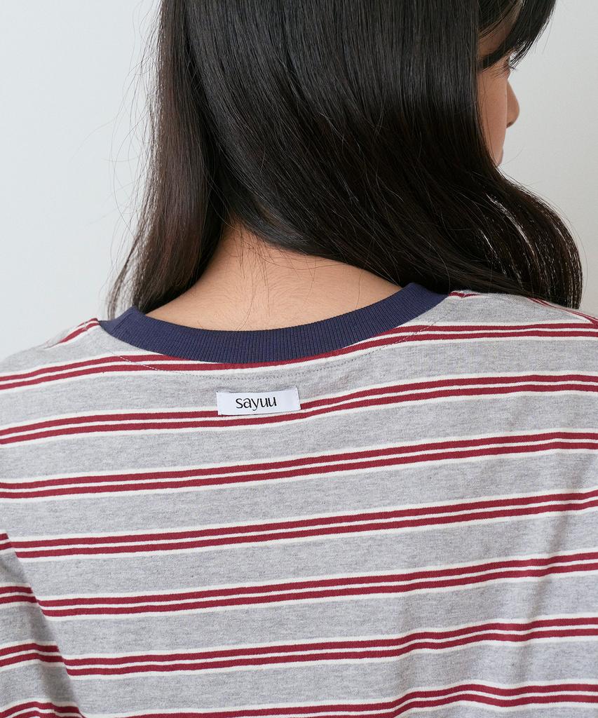 Sayu Striped Biscuit Short Sleeve Tee Gray