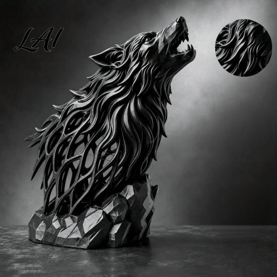 Hollow Animal Statues Howl Wolf Sculpture Gothic Wildlife Home Decor Howling Statue Figurine Dark Interior Accessories with Rock Base Rustic Accent