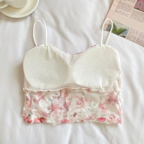 Dámská vesta s řemenem Sexy vyšívaná krajka vzadu s květinovým vzorem Košilka s vycpaným šátkem bez rukávů Top tílka s podvazkem