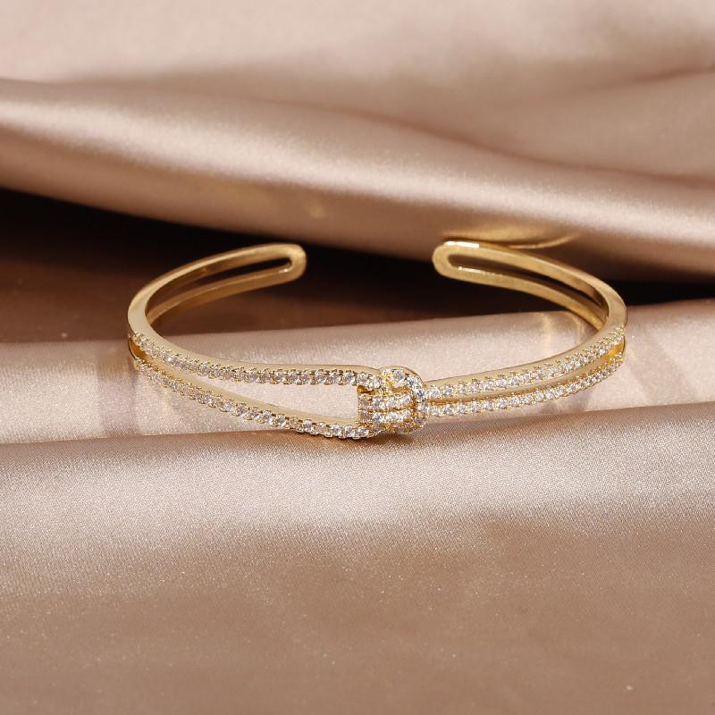 14K real gold plating exquisite AAA luxury full zircon knot bracelet elegant women's wedding party opening adjustable