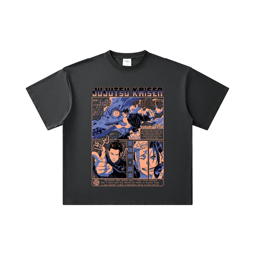 260 GSM Dubbelgarn 32 Räkning 100% Bomull Jujutsu Kaisen V13 Geto Tryck Unisex Tung Bomulls T-shirt