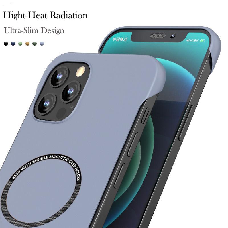 Ultrafino sem moldura para iPhone 14 15 Pro Max Plus 13 12 11 Pro Mini XS Max Magsafe magnético sem fio carregamento capa de PC rígido