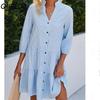 Women's Fashion Autumn Winter Solid Color Print 3/4 Sleeve V-Neck Casual Dresses