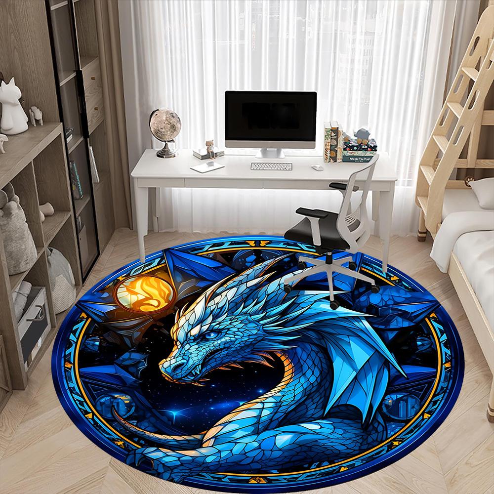 1pc Dragon Fantasy Office Round Area Rug, Mat Suitable ForOffice, Under Office Chairs Bedroom Living Room Home Decor, Room Deco