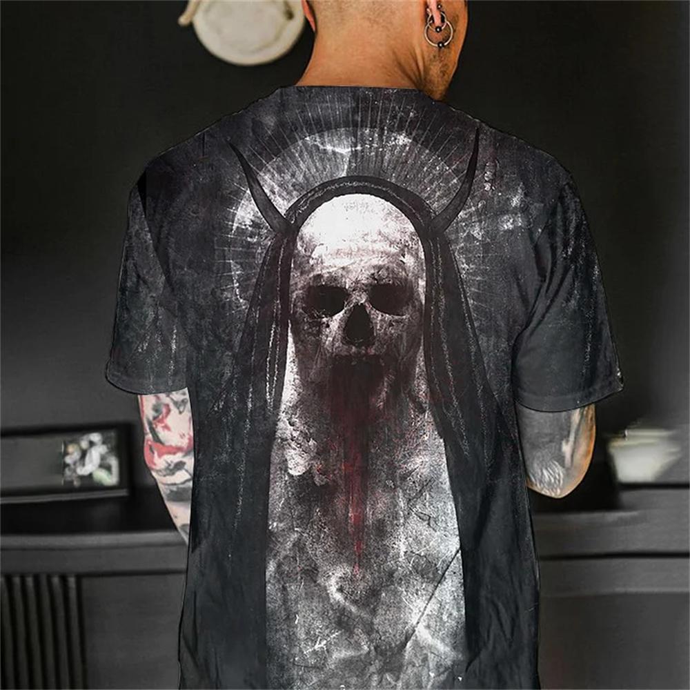 Vintage T Shirt for Men Summer Horror UndeadSkulls Pattern Printed Short Sleeve Oversized T-shirt Loose Men Shirt