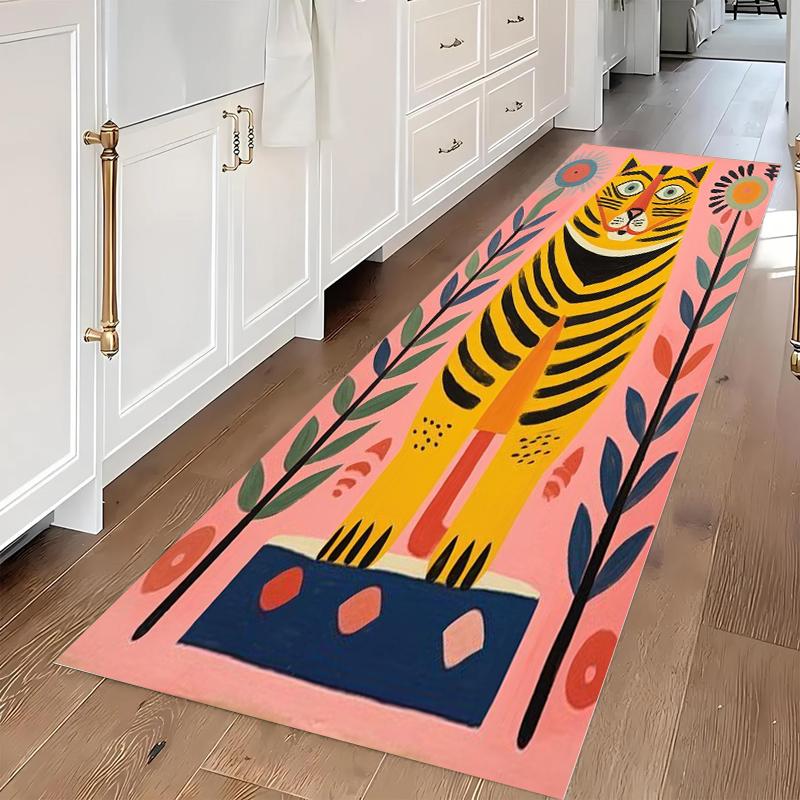 Cute Cartoon Tiger Pattern Runner Rug Animal Print Modern Home Decor Hallway Carpet Soft Non-slip Floor Mat for Corridor Bedroom