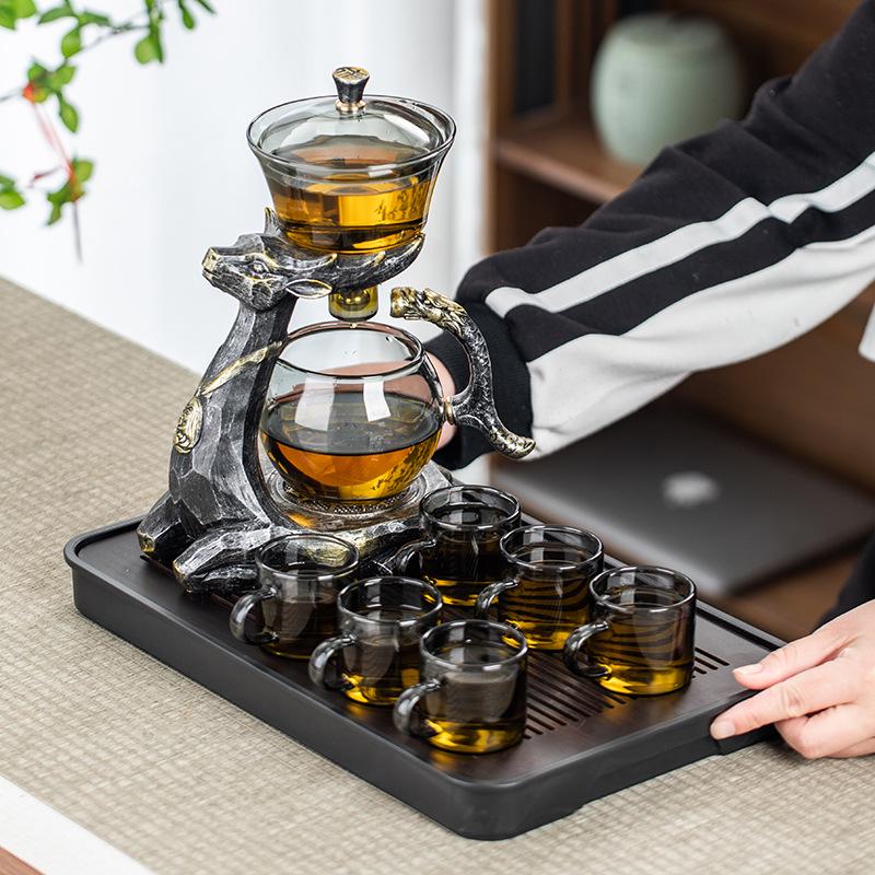 2025 High-End Automatic Glass Tea Set with Magnetic Teapot and Kung Fu Cups