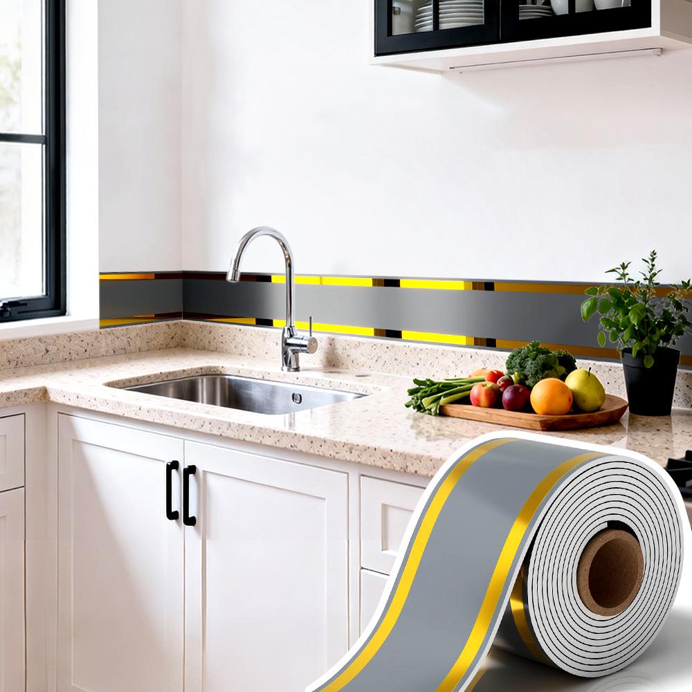 Thickened Waterproof PVC Self-Adhesive Tile-Look Baseboard Sticker
