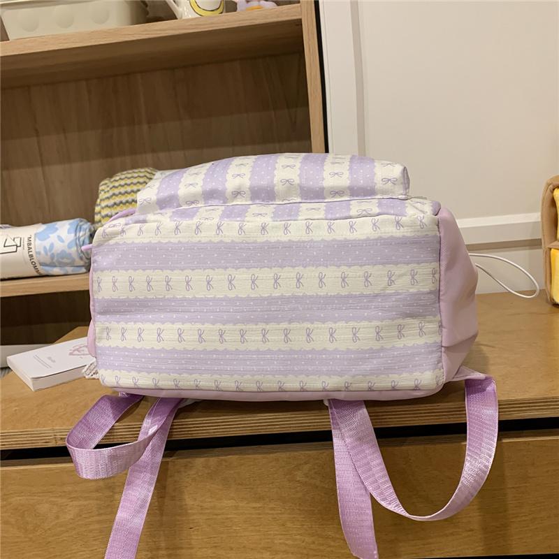 Striped Colorblock Backpack Large Capacity Student Schoolbag Lightweight Backpack