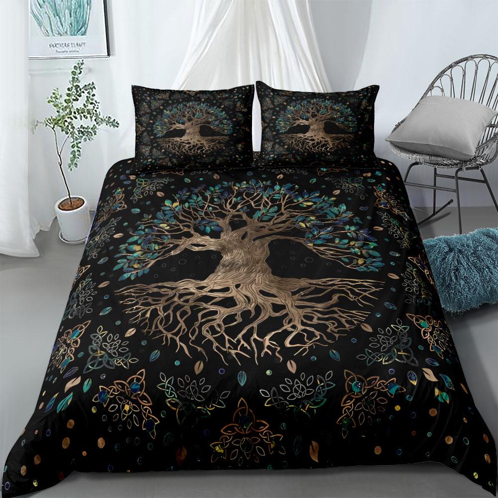 Keltischer Lebensbaum Yggdrasil Bettbezug-Set UK Einzel Doppel Queen US Twin Full King Größe Unter Bettwäsche-Set
