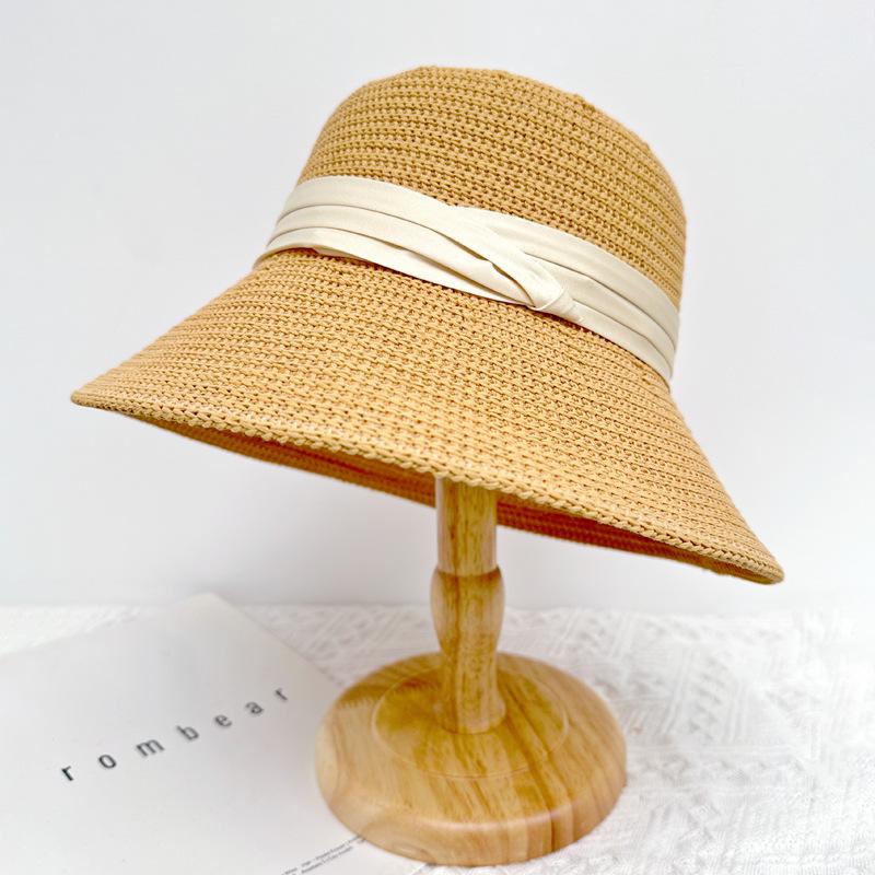 Wenling hat women's summer sunscreen big eaves hat thin knitted hat fashion breathable bucket hat outdoor sun hat tide