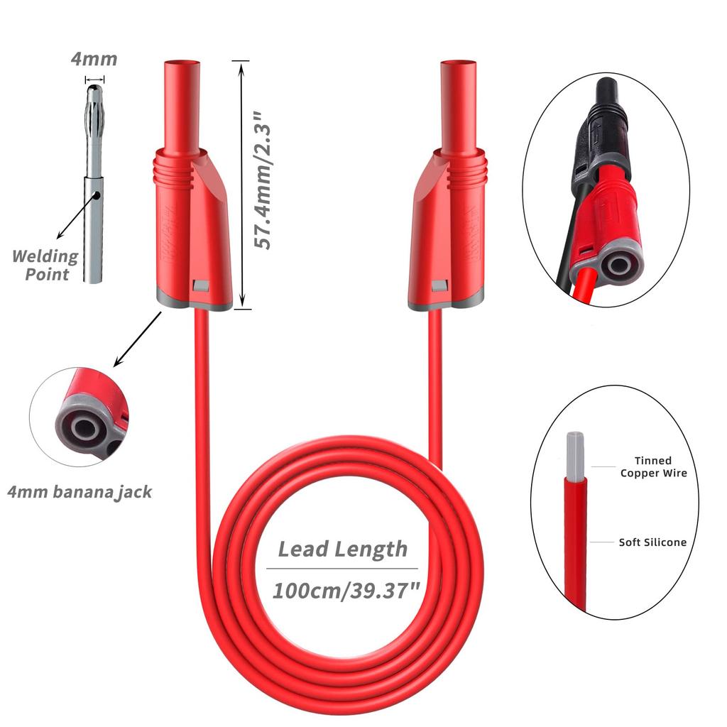 Cleqee Stackable Banana Plug Silicone Test Lead 4mm Stackable Banana Plug with Alligator Crocodile Test Forkback Probe Pin for Replaceable Test Set of