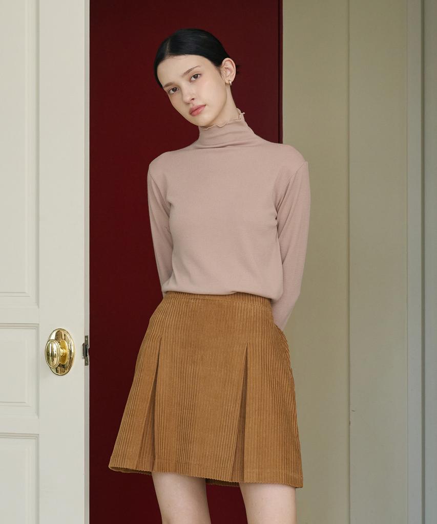 Bye Bye Seop Corduroy Tuck Mini Skirt Camel [T43]