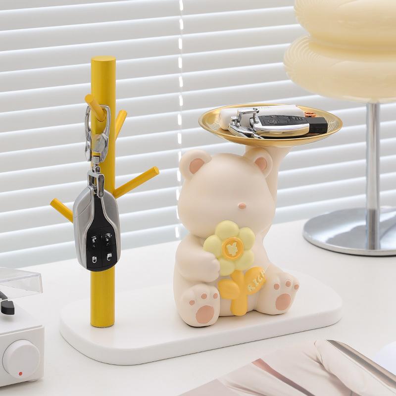 Creative Design Cute and Rich Flower Bear Entrance Home Key Storage Resin Ornaments Tabletop Living Room Nice Decoration Housewarming Gift