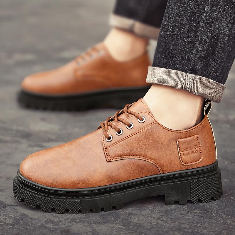 Nieuwe Heren Leren Schoenen in Lente Modetrends en Veelzijdige Britse Stijl Herenschoenen Dikke Zool Lage Top Casual Schoenen