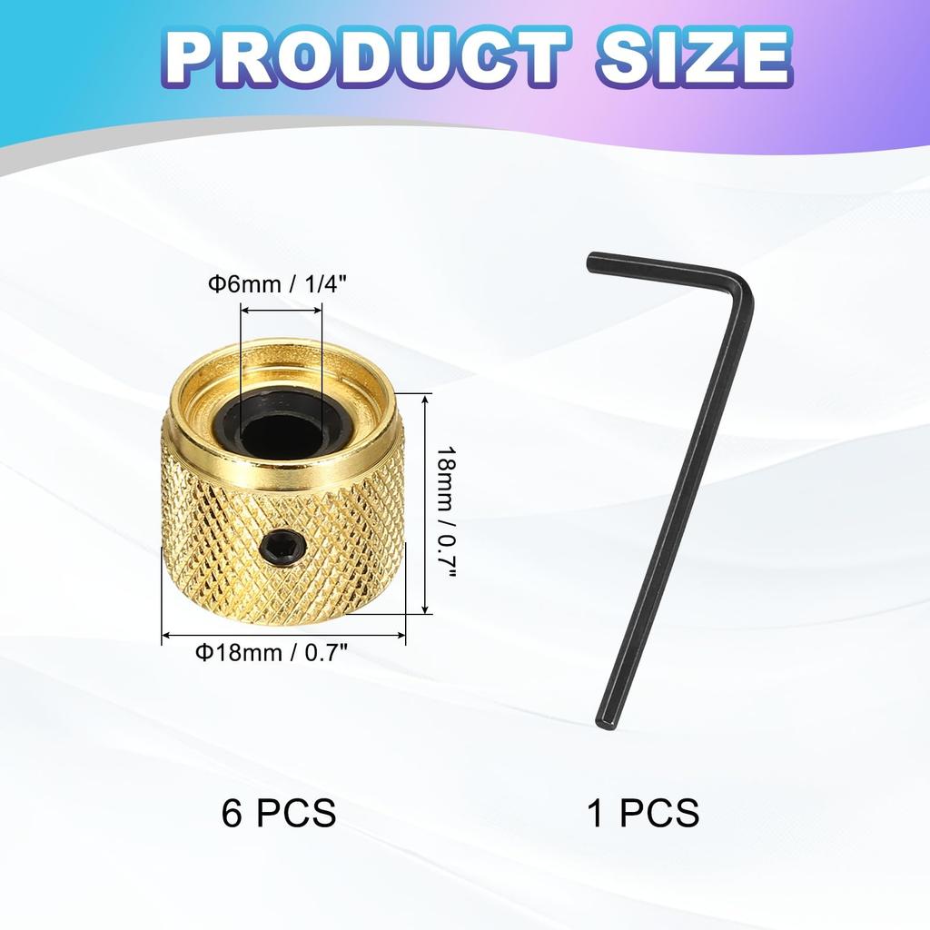 Uxcell Set von 6 Metall-Gitarren-Zoll Universal Audio-Regler-Kuppel Bass-Geschwindigkeitsregler-Schaftschlüssel Goldene Knöpfe, 1/4 Lautstärke, Klangfarbe, Knöpfe, Knöpfe, Gitarre/Bass