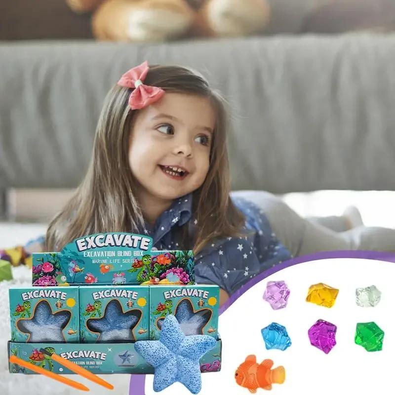 Dinosaur Fossil & Gemstone Excavation Kit - Archaeological Puzzle Toy with Starfish Marine Life 12 Real Gemstones IncludedMX