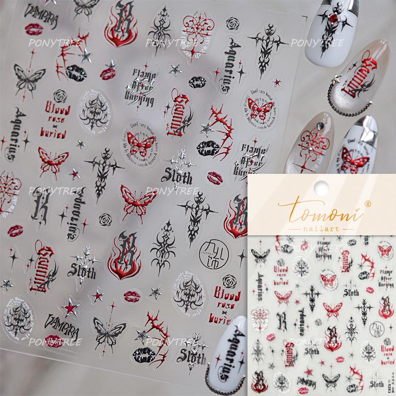 Punk Silver Metal Line Star Flower Love Colorful Butterfly Nail Art Stickers Horror Halloween Decorations Manicure Decals