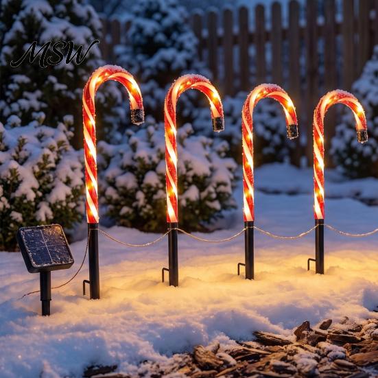 Red White Christmas Decor 4Pcs Solar Candy Cane Pathway Lights, Outdoor Stake Waterproof Automatic Dusk To Dawn Lights Garden for Yard Lawn