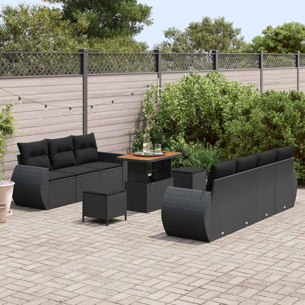 Garden Sofa Set with Cushions 10 Pcs Black Poly Rattan