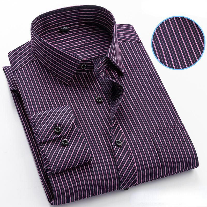 Men's Striped Long-sleeved Shirt Non-ironing Anti-wrinkle Comfortable Breathable Business Casual Fashion Slim Shirts