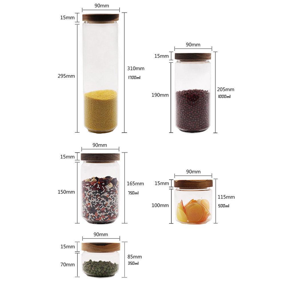 Transparent Heat-Resistant Glass Storage Tank 500Ml Wooden Lid Sealed Jar for Kitchen Spices Tea Coffee Grains Storage