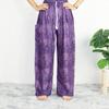 Hippie Chic, Pantalon lounge, imprimé fleuri, Taille unique avec cordon de serrage, Modèle unisexe. Mauve.