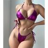 Sexy Neckholder PU Kunstleder Riemchen Bikini Damen Bademode Damen Badeanzug Zweiteiliges Bikini-Set Badesachen Badehose Schwimmen