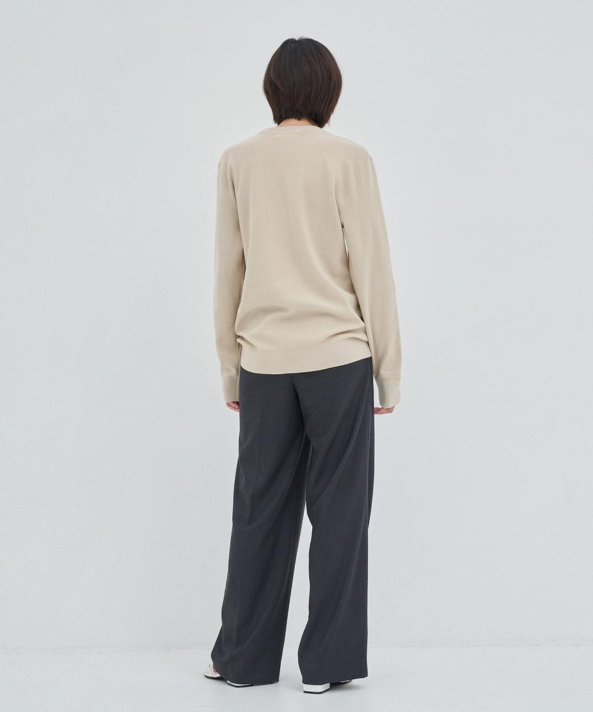 BASIC HOUSE Uni Supima Semi-Overfit Round Neck Knit Cream Lwkt2101