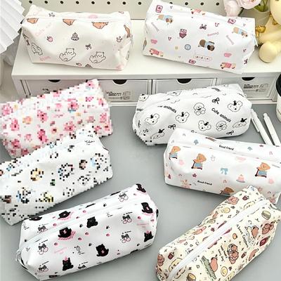 Large-capacity Rimple Pencil Case Animal Park Printed Pencil Case Large-capacity Student Stationery Storage Bag