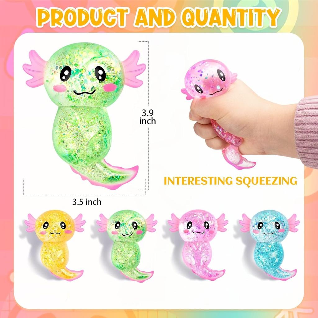 Axolotl Squishy Stress Relief Toy Glitter Malt Sugar Axolotl Fidget Toy For Kids Soothing Birthday Party Favors Gift