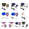 Women's Flight Attendant Costume Accessories Stewardess Hat Scarf Airplane Brooch Pins Captain Costume Kit for Halloween
