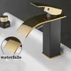 Neuer Luxus Schwarz Weiß Gold Wasserfallhahn Heiß und Kalt Doppelsteuerung Edelstahllegierung Oberfläche Geeignet für Badezimmerwaschbecken