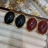 Saint Lou Lan Same Style Burgundy Dripping Oval Stud Earrings Temperament Fashionable Earrings Women'S Autumn And Winter Retro Black Earrings