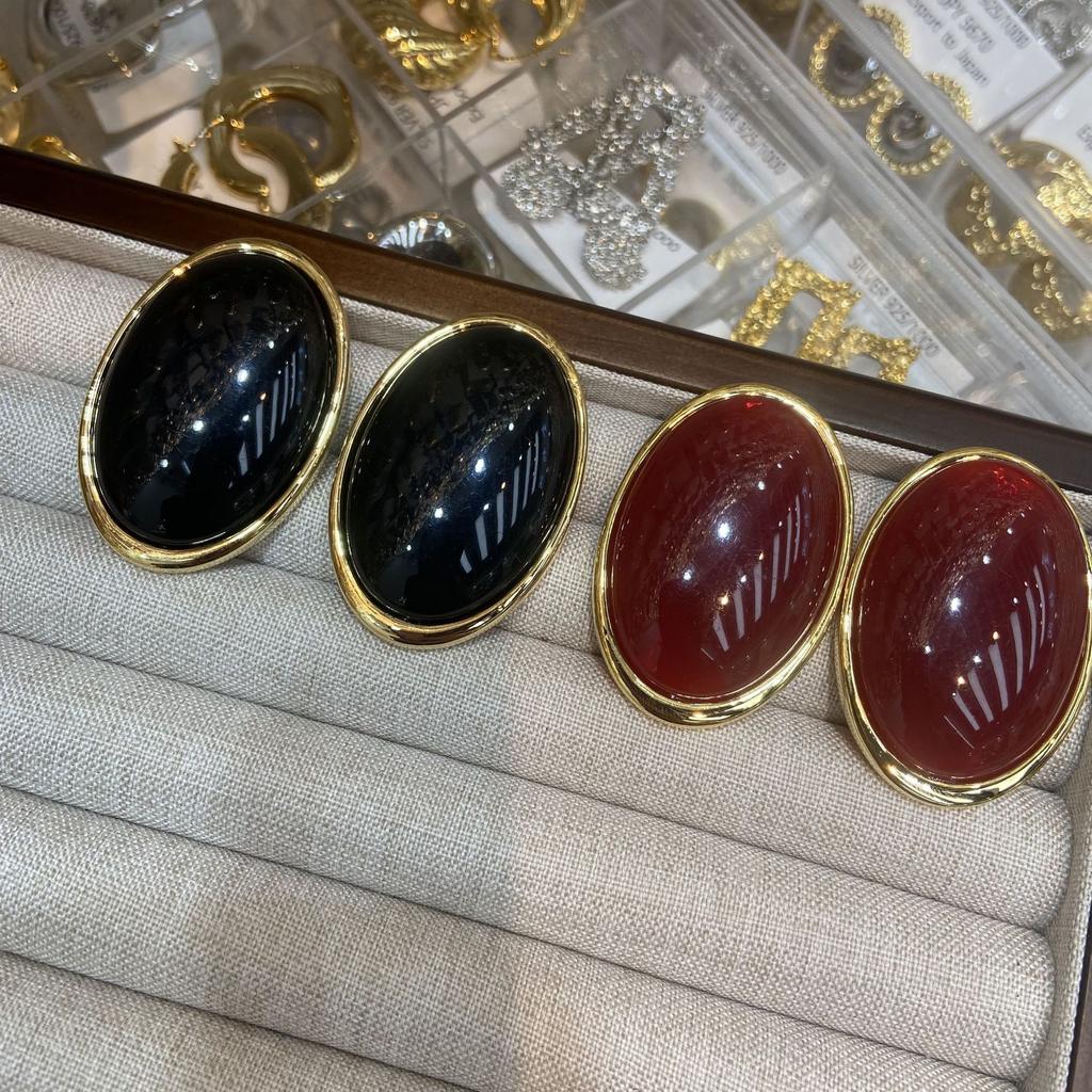 Saint Lou Lan Same Style Burgundy Dripping Oval Stud Earrings Temperament Fashionable Earrings Women'S Autumn And Winter Retro Black Earrings