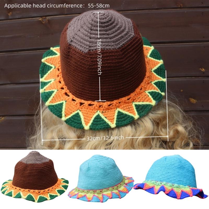 Crochet Fishing Hat Sunflower Bonnet Hat Women Photography Hat Beach Bucket Sun Hat Beachwear Spring Fishing Travel Hat
