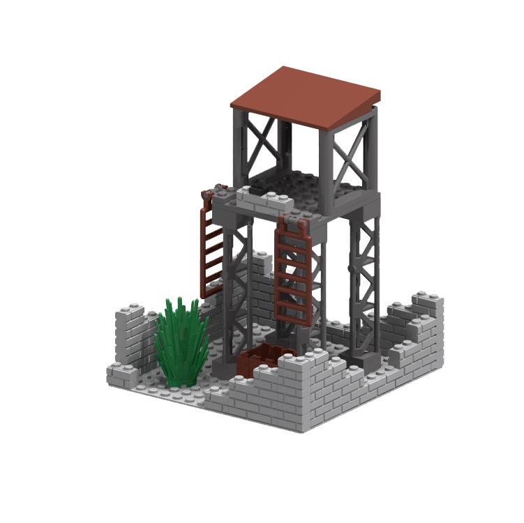 Military Army Soldiers World War Military Base Observation Tower Model Assemble Building Blocks Bricks Children's DIY Toys