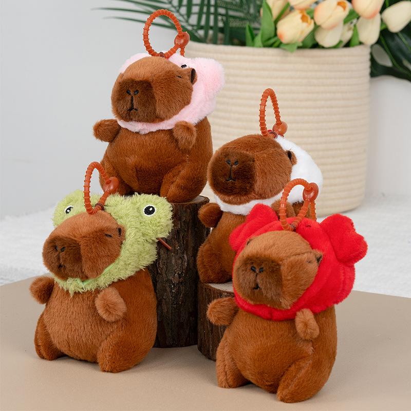 Kapibala Plush Pendant Wearing Hat, Capybara Doll Bag Hanging Ornament Keychain Small Grab Machine Doll