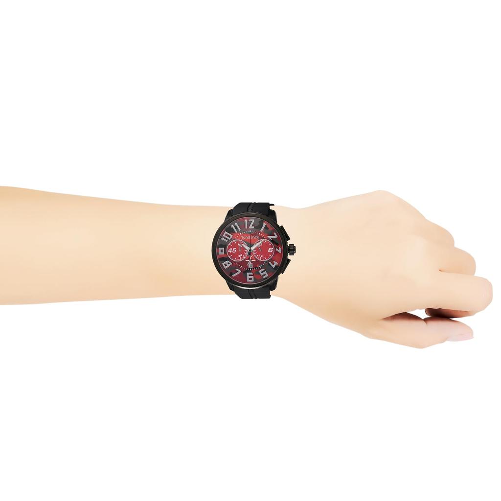 Uhr Tendence GULLIVER Rund CAMO Quarz 5 ATM Wasserdicht Mineralglas Rotes Zifferblatt Edelstahl Harz TENDENCE Herren TY046024-BK Stahl/Synthetik