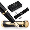 Wordsworth Black Fountain Pen 18K Glided Medium Includes 24 Pack Ink Ink Refill Converter Gift Gold Perfect for Men Women & Set, Nib, Cartridges, &